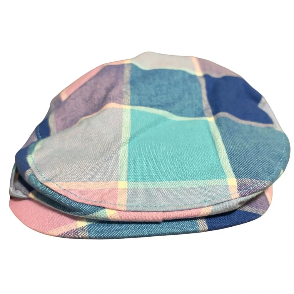 NEW Janie and Jack Plaid Newsboy Cap 6 to 12 Months Pink Blue Hat Baby Boy Gift